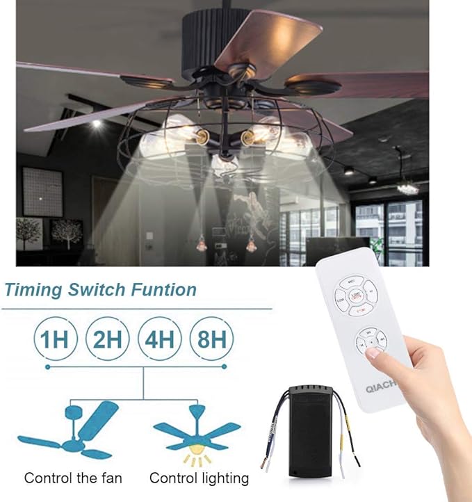 QIACHIP Universal Ceiling Fan and Lights Wireless Remote Control Kit 3-in-1 Ceiling Fan Light 4 Timing & 3 Speed Wireless Remote Control and Receiver Kits for Ceiling Fan Lamp