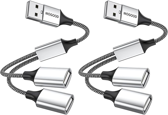 MOGOOD USB Splitter Cable USB y Splitter Adapter Dual USB 2.0 Power Cord Extension for Charging/Data Transfer/Laptop/Mac/Car
