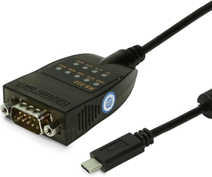 Gearmo USB-C to RS-232 Serial Adapter, FTDI Chip, LED Indicators, High-Speed Data Transfer, Supports Windows 11/10/8/7 - Mac - Linux, 16in Cable