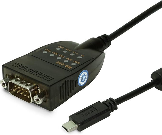 Gearmo USB-C to RS-232 Serial Adapter, FTDI Chip, LED Indicators, High-Speed Data Transfer, Supports Windows 11/10/8/7 - Mac - Linux, 16in Cable