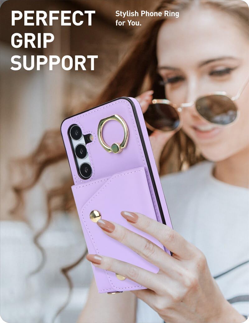 Samsung Galaxy S24 Phone Case for Women, Crossbody Wallet Case with Credit Card Holder Lanyard Shockproof Purse