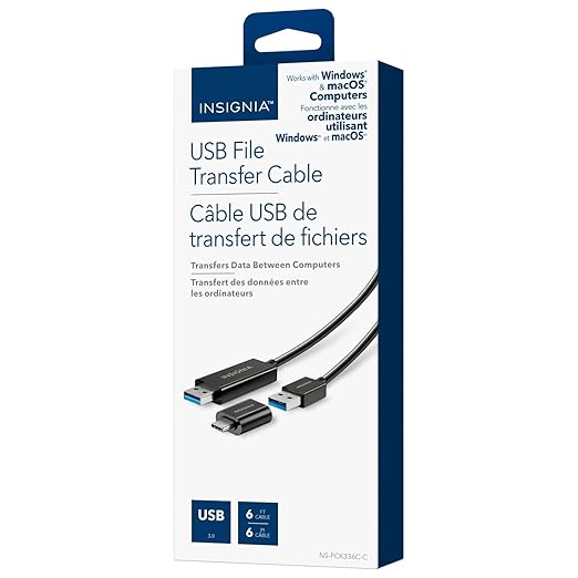 INSIGNIA Charging Cable, 20Gbps High-Speed Charging & Data Sync, Braided Nylon, Compatible with MacBook, Laptop, iPhone, iPad, Android (USB 3.0 to USB Type A/C, 6 ft Black)