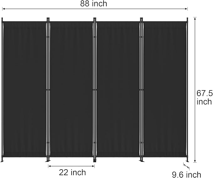 Morngardo Room Divider, Folding Privacy Screens, 4 Panel Room Partitions, 88" Foldable Wall Dividers, Portable Separating for Home Office Bedroom Dorm Decor (Black)