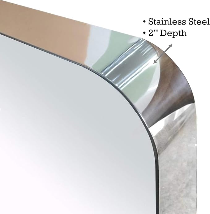 TEHOME 24x36 inch Chrome Metal Framed Bathroom Mirror for Wall in Stainless Steel Chrome Rounded Rectangular Bathroom Vanity Mirrors Wall Mounted…