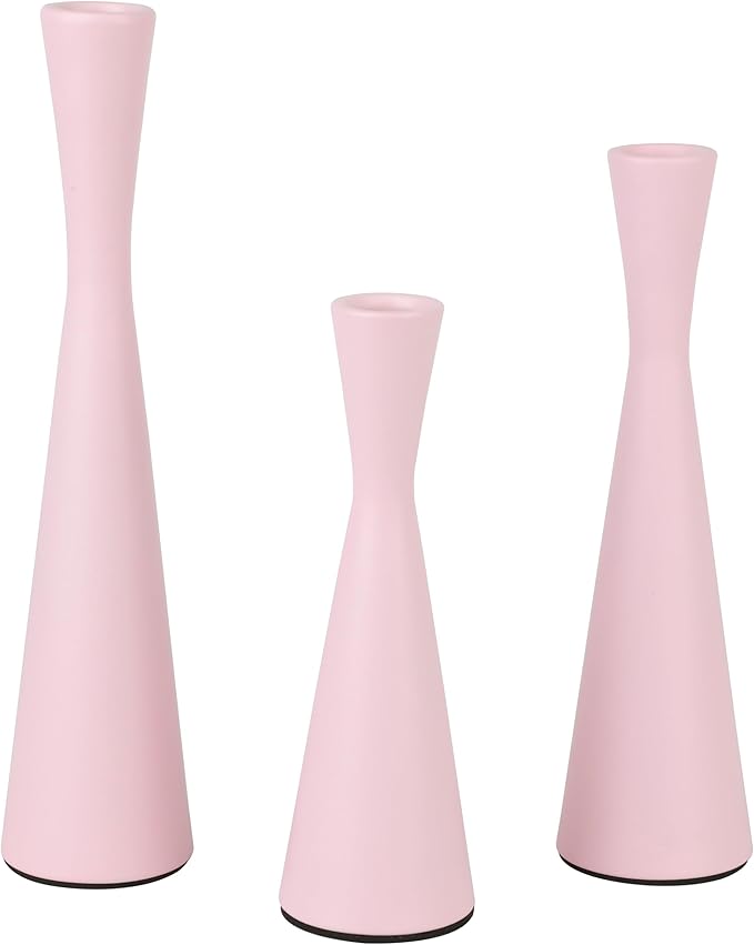 Vixdonos Taper Candle Holders Metal Candlestick Holders Set of 3 Table Mantel Decorative Candle Stand for Dinning,Party，Wedding,Home Decor(Pink)