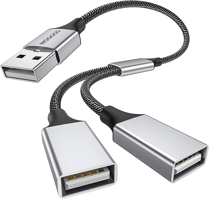 MOGOOD USB Splitter Cable USB y Splitter Adapter (Carplay NOT Supported) Dual Type A 2.0 Power Cord Extension for Charging/Data Transfer/Laptop/Mac/Car