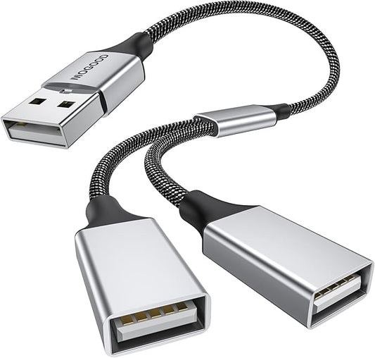 MOGOOD USB Splitter Cable USB y Splitter Adapter (Carplay NOT Supported) Dual Type A 2.0 Power Cord Extension for Charging/Data Transfer/Laptop/Mac/Car