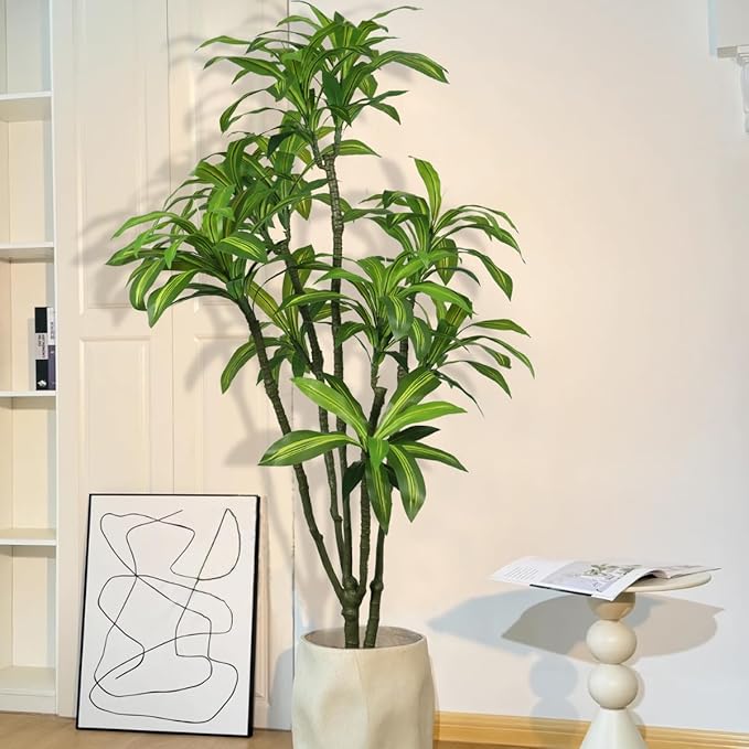 Artificial Dracaena Tree 6.5ft(78in) Faux Floor Plant for Indoor Decor Realistic Potted Tree with Texture Lifelike Leaves and Natural Wood Trunk for Home Living Room,Office Perfect Housewarming Gift