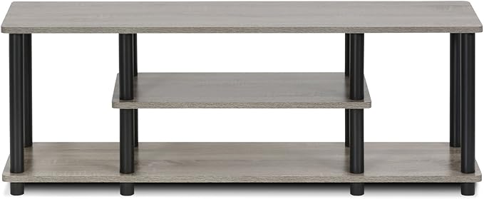 Furinno Turn-N-Tube No Tools 3D 3-Tier Entertainment TV Stand up to 50 inch TV, Round Tubes, French Oak Grey/Black