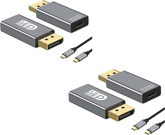 USB C to DisplayPort Adapter with USB C Video Cable, 8K@60Hz Uni-Directional USB C Female to DP Male Adapter, Thunderbolt 4/3 to DP Converter Compatible with i-/Phone 17, Galaxy, MacBok Pro- 2 Pack