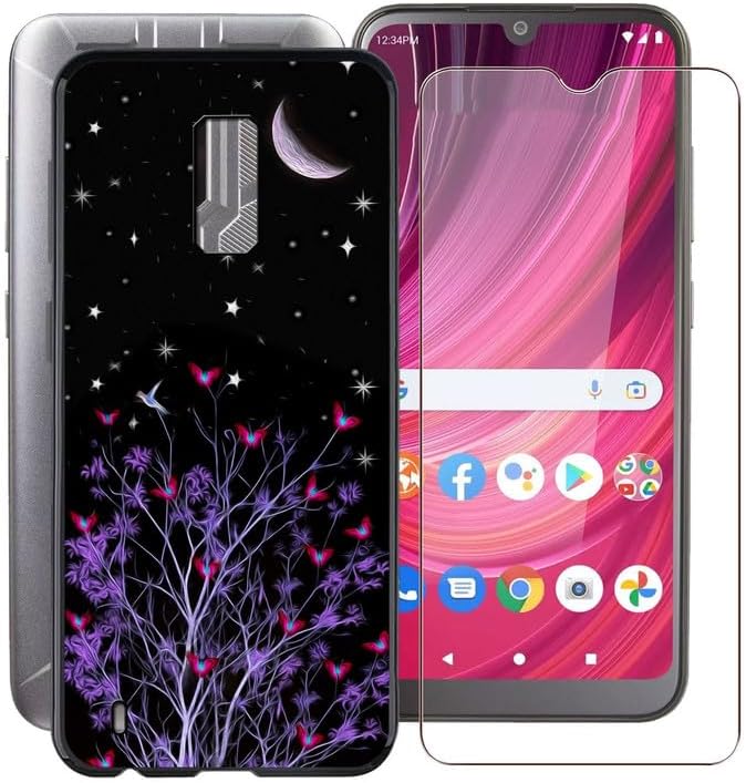 Phone Case for BLU View 4 (6.1") with 1X Tempered Glass Screen Protector, Ultra Thin Shockproof Black Soft Silicone