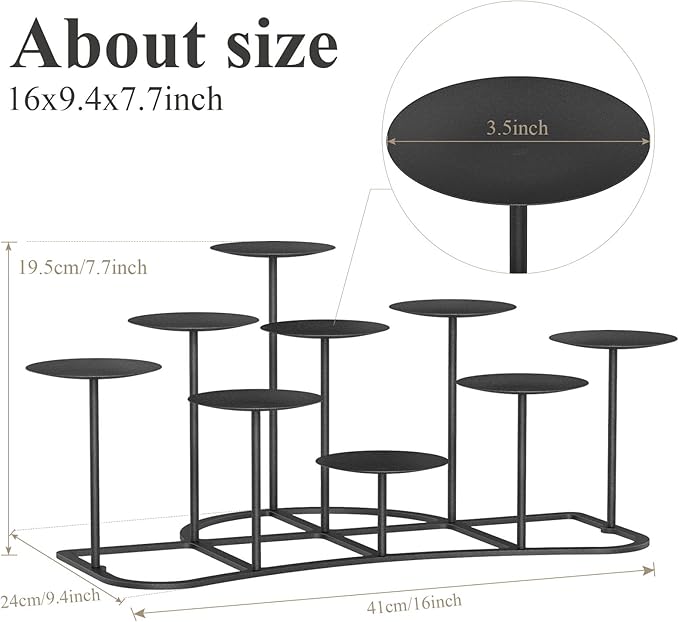 Black Metal Pillar Candle Candelabra for Fireplace/Table/Wedding/Christmas Decoration Iron Candle Holders of 9 DIY Home Decor
