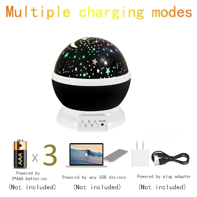 Borelor Star Night Light for Kids, 12 Color Changing Lights Modes with USB Cable, 360°Rotating Moon Star Projector Desk Lamp for Bedroom Party Decor & Girls Birthday Gift (Black)