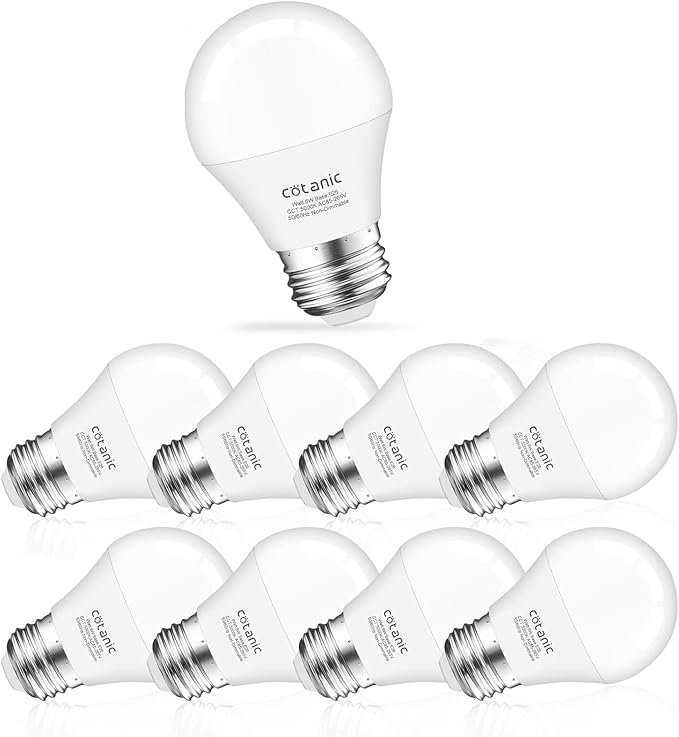 Cotanic 8 Pack Ceiling Fan Light Bulb 5000K Daylight, E26 Base A15 LED Bulb 60W Equivalent, 6W Small Light Bulb for Refrigertaor, Chandelier Light Bulbs, 600lm, Non-Dimmable