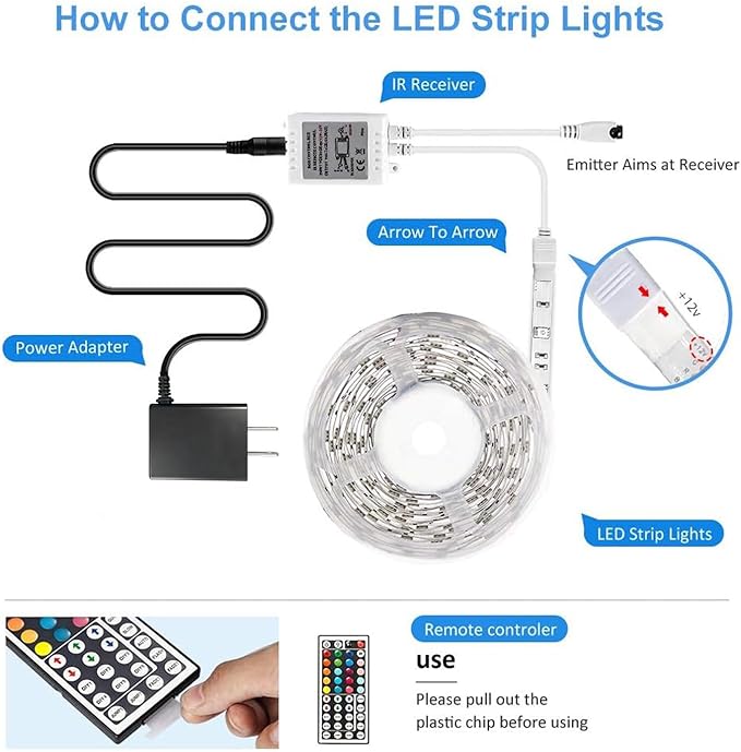 DAYBETTER Led Strip Lights 16.4ft W/ Remote Controller and Power Supply