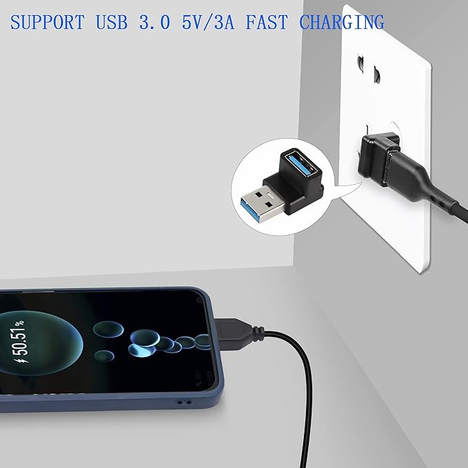 QIANRENON 90 Degree USB 3.1 Adapter USB A Male to Female Right Angle Connector 10Gbps USB Type A 3.1 Data Transfer Converter Coupler OTG for PC Laptop Power Bnak 2Pcs