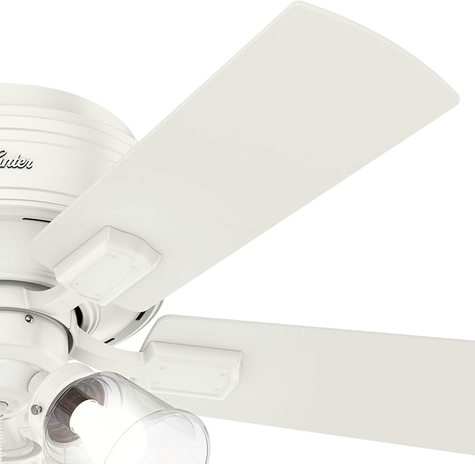 Hunter Fan Company 52152, 42 inch Crestfield Fresh White Low Profile Flush Mount Ceiling Fan with Lights LED and Pull Chain