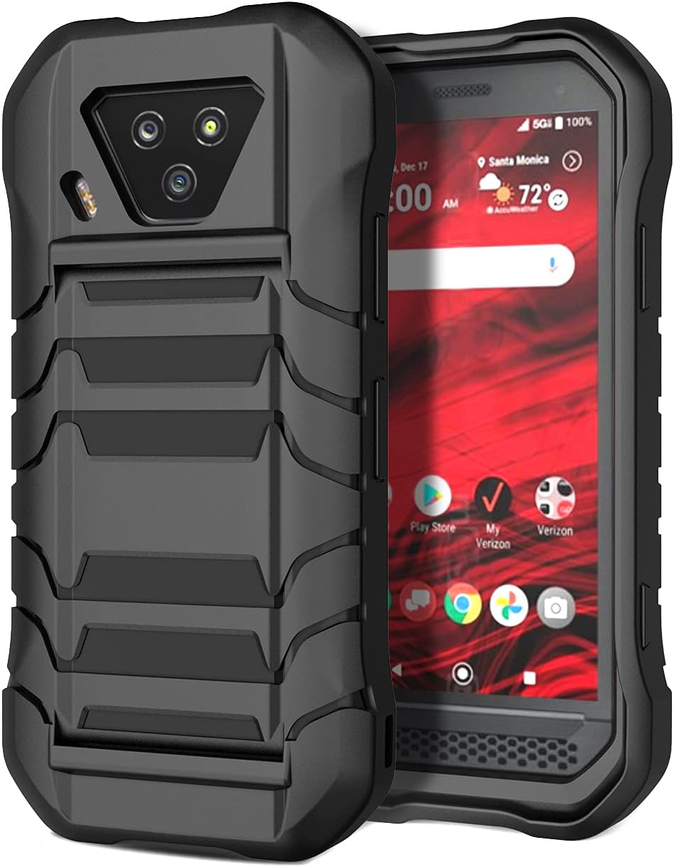 Nakedcellphone Black Tactical Armor Case for Kyocera DuraForce Ultra 5G UW (E7110) - Rugged, Anti-Shock, with Hand