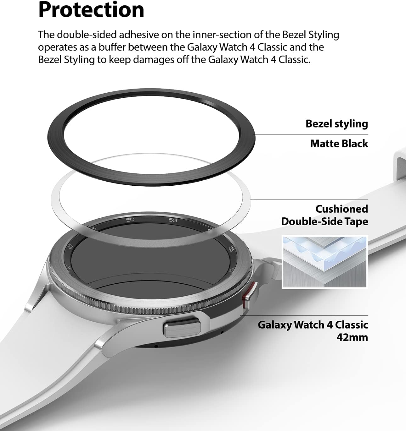 Ringke Bezel Styling Adhesive Frame Ring Cover for Samsung Galaxy Watch 4 Classic 42mm - Black [42-05]