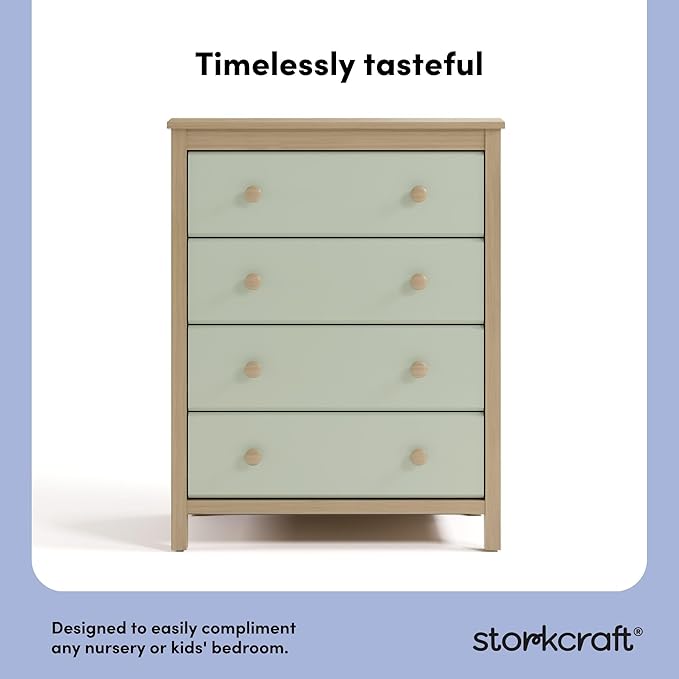 Storkcraft Alpine 4 Drawer Dresser (Driftwood with Sage) – GREENGUARD Gold Certified, Kids Storage Organizer, Modern 4 Drawer Chest for Bedroom, Must-Have Nursery Storage