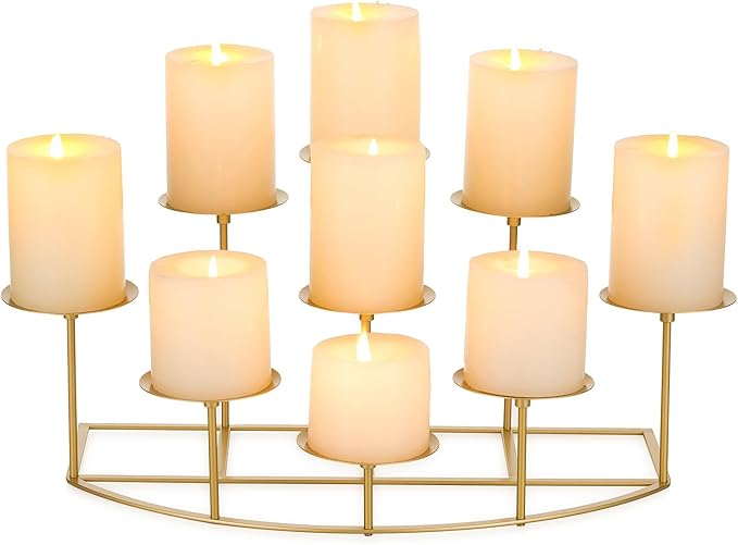 Candelabra Fireplace Candle Holder: Gold Metal Pillar Candle Holders for Inside Fireplace Mantle Decor Floor Candelabras Table Centerpiece