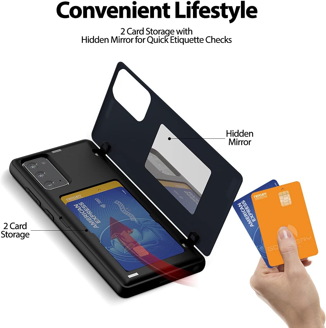 GOOSPERY Card Holder Wallet Case for Samsung Galaxy Note 20, Midnight Blue, Protective Dual Layer