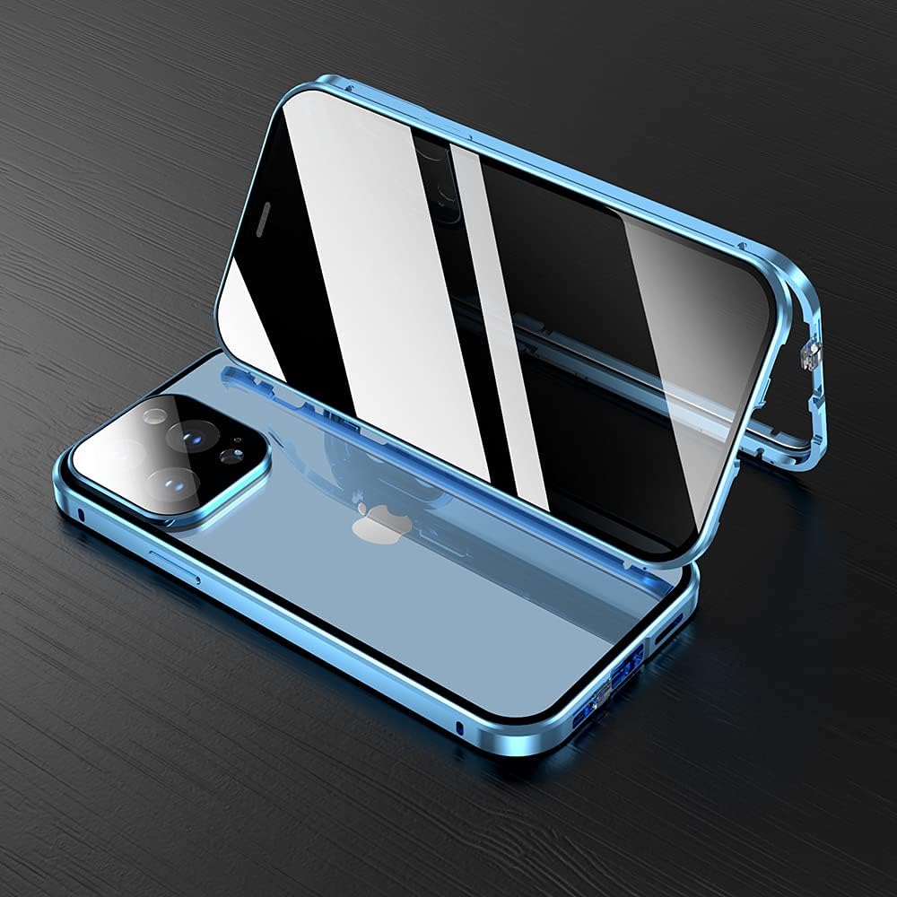 HENGHUI Lockable Anti Peeping Case for iPhone 13 Pro - Magnetic Glass Case with Built-in Camera Lens Protector