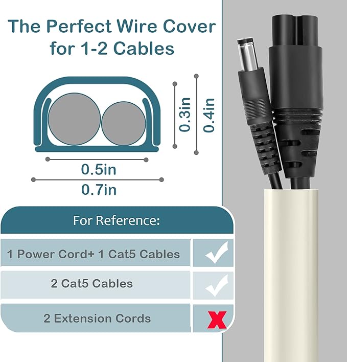 Wire Covers for 2 Cords, 68in Wire Hider on Wall Mounted, Beige Cord Cover Kit, Cable Cover Paintable, Cable Concealer for Extension Cord, Ethernet Cable, Speaker Wire Hider, 4X L17in W0.7in H0.4in