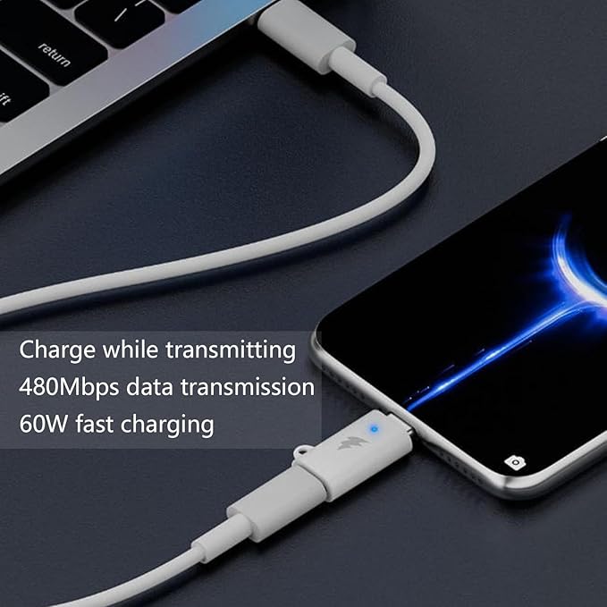 Lightning to USB-C Adapter (2-Pack), USB C Male to Lightning Female, PD60W Charging & Data Transfer - White
