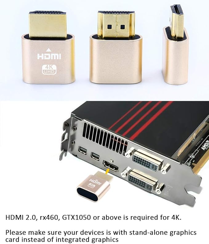 DTECH 4K HDMI Dummy Plug Display Emulator Headless Ghost Adapter Compatible with Windows Mac OSX Linux Support 4kx2k 2160P 1080p for Computer Desktop (fit-Headless, 1 Pack)