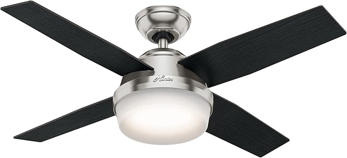 Hunter 44 inch Indoor Ceiling Fan with LED Light and Remote Control - Modern Ceiling Fan, Standard Mount, 4 Blades, For Bedroom, Living Room, or Kitchen, Quiet - Dempsey 59245, Brushed Nickel