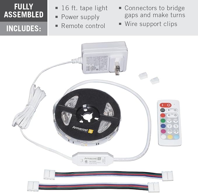 Armacost Lighting 423500 RibbonFlex Home 16ft. RGB+W Smart LED Tape Light Kit, Multi-Color and White