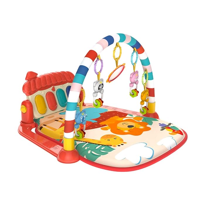 Musical Baby Gyms Play Mats Musical Activity Mat Piano Baby Play Gym Tummy Time Padded Mat for Baby Newborn Toddler Infants (Red)