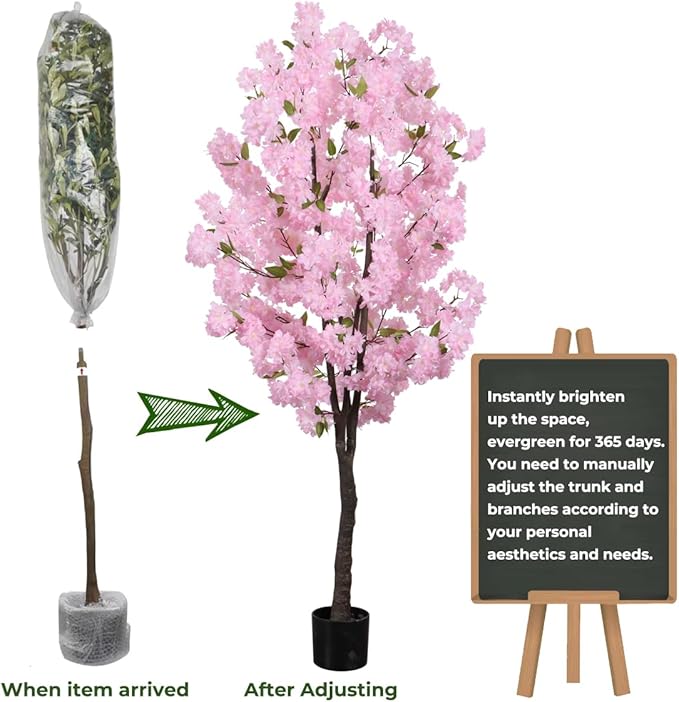 Pink Artificial Cherry Blossoms Tree Faux Cherry Blossom Tree Indoor Beautiful Trees for Home Decor
