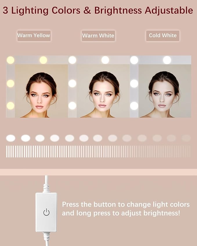 Irontar Vanity Table, Makeup Desk with Lighted Mirror, Dressing Desk with Drawers and Adjustable Brightness, 3 Color Lighting Modes, Vanity Desk for Women(White)