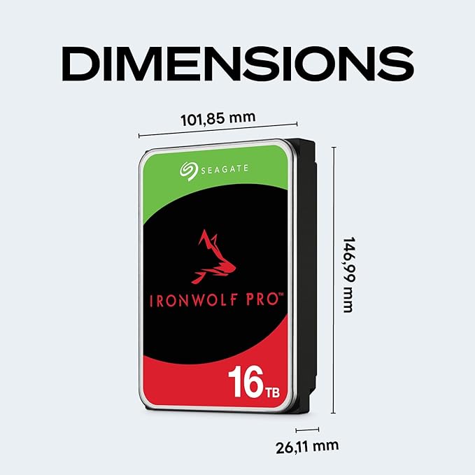 Seagate IronWolf Pro, 16 TB, Enterprise NAS Internal HDD –CMR 3.5 Inch, SATA 6 Gb/s, 7,200 RPM, 256 MB Cache for RAID Network Attached Storage (ST16000NT001)