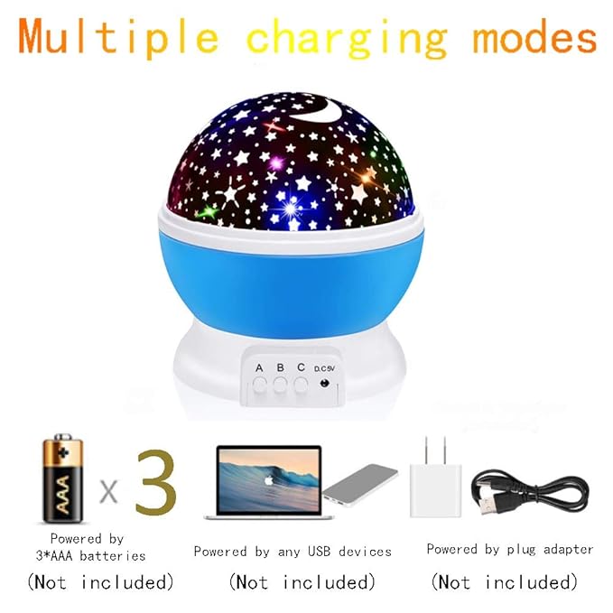 Borelor Star Night Light for Kids, 12 Color Changing Lights Modes with USB Cable, 360°Rotating Moon Star Projector Desk Lamp for Bedroom Party Decor & Girls Birthday Gift（Blue）