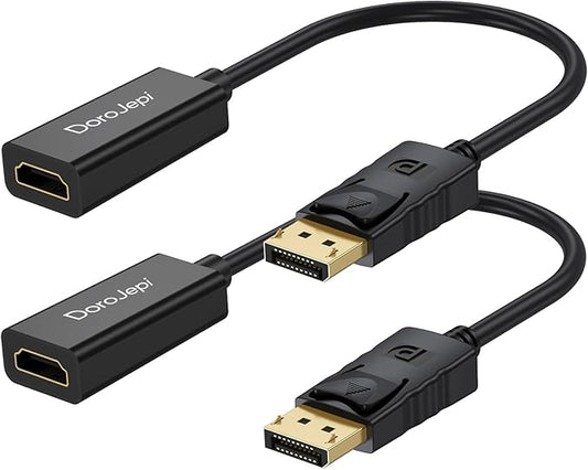 4K DisplayPort to HDMI Adapter 2 Pack, Display Port Male to HDMI Female Converter (Uni-Directional) Compatible with Laptop/Computer/AMD/NVIDIA, Monitor/HDTV/Projector