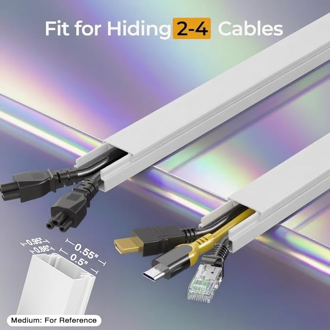 212.6in Cord Hider Kit, Cord Covers for 2-4 Wires on Wall, Self-Adhesive Cable Hider Wire Covers for Cords on Wall, Paintable Cord Hider for Walls Mount Tv, Cable Cover Raceway, W0.95 H0.55in, White