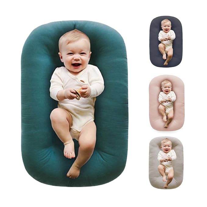 Baby Lounger for Newborns,Baby Nest & Floor Cushion,Soft Cotton,Portable Diaper Changing Pads for Boys & Girls 0-12 Months (Peacock Green)