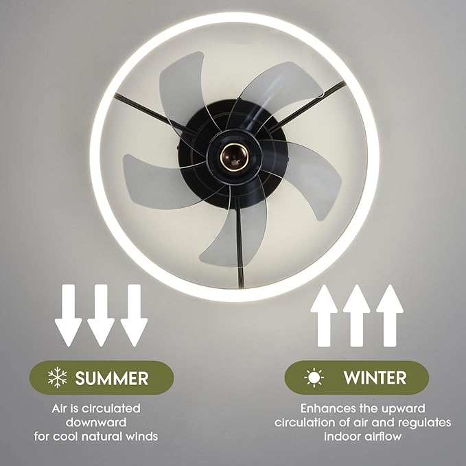 Smart Ceiling Fan with Lights and Alexa/Google Assistant/APP Control, 20" Low Profile Fan with 6 Speeds, for Bedroom, Living Room, Patio