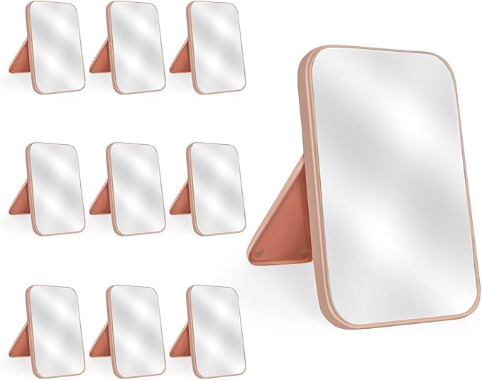 10Pcs Table Desk Vanity Makeup Mirror, 8-Inch Simple Portable Travel Mirror with Stand, Standing and Wall Hanging Dual-use Pink