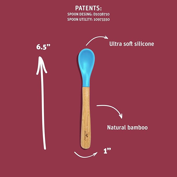 Avanchy Bamboo & Silicone Infant Training Spoons, BPA Free - Soft Tip, Easy on Gums, First Stage Feeding Utensils for Baby-Led Weaning, Self-Feeding, Yellow
