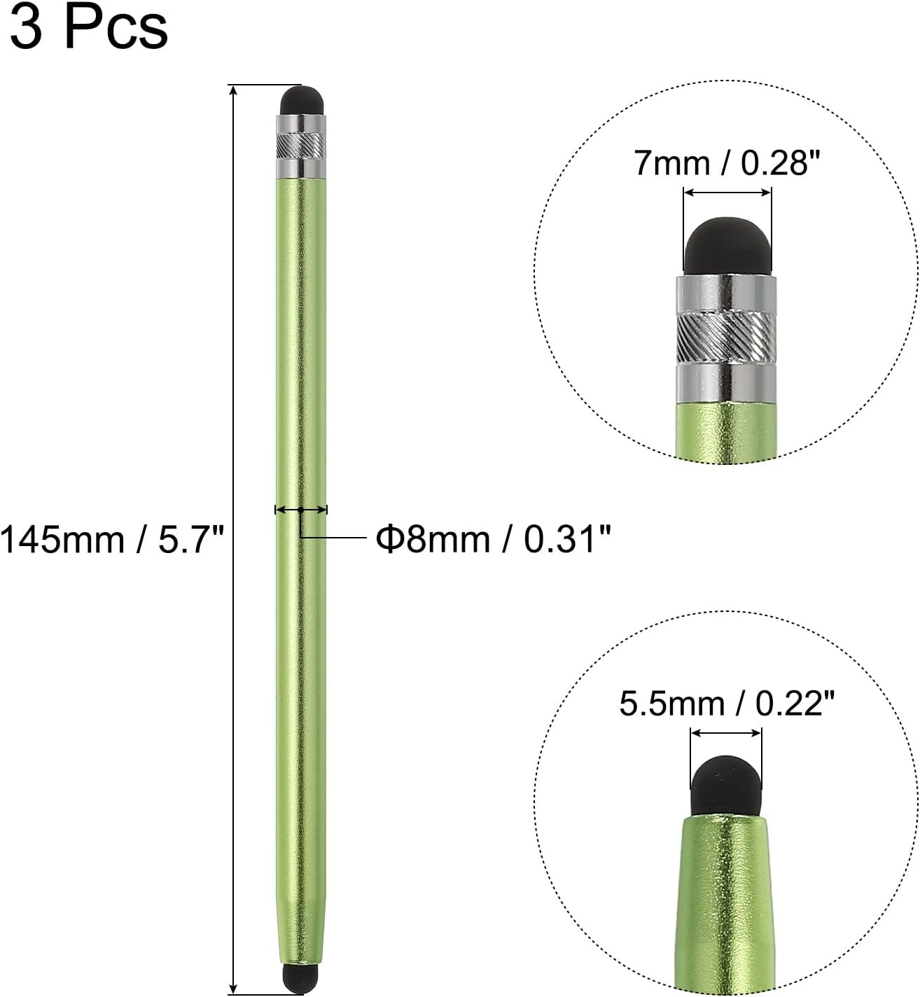 MECCANIXITY 3pcs Stylus Pens for Touch Screens, Dual Rubber Tips Capacitive Stylus Universal Tablet Pen (Green)