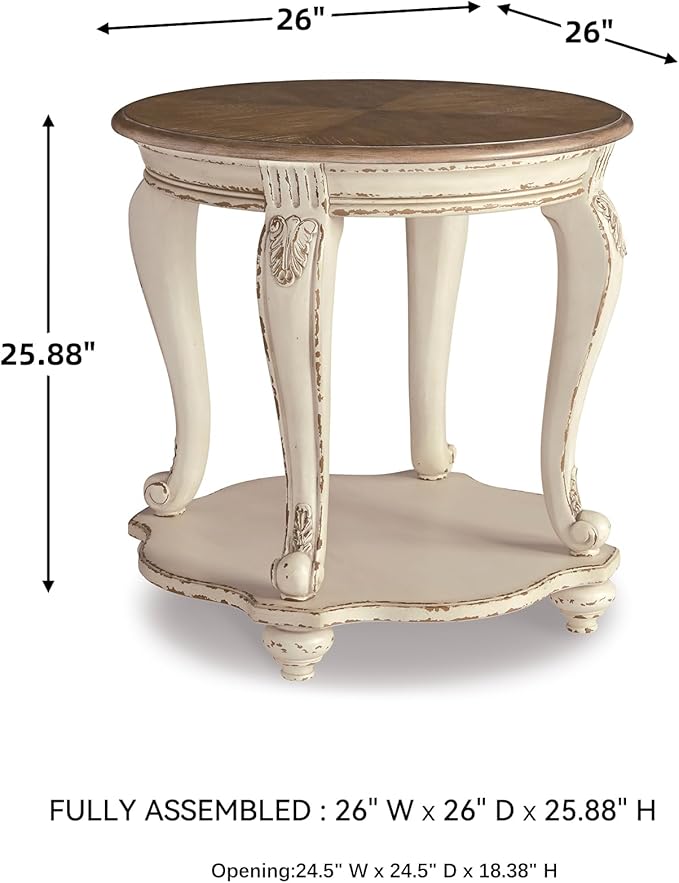 Signature Design by Ashley Realyn French Country Round End Table Two-Tone Accent Table – Chipped White