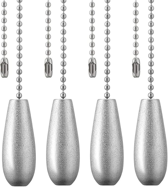 Ceiling Fan Chain Pulls Decorative Extension 12 Inches Silver Color Wooden Pull Chain Fan Pulls Set Ornaments for Ceiling Light Lamp Fan Chain (Nickel) 4 Pcs