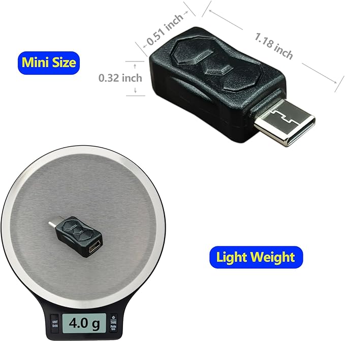TENSSO Mini USB to Type C Adapter: 5 Pack Mini-USB Female to USB C Male Adapters for Old USB Cable to Compatible with USBC Devices