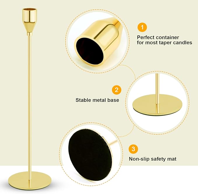 Gold Candlestick Holder Set of 12 for Taper Candles, Decorative Candle Holders Bulk Candle Stick Holders Taper Candle Holders for Table Centerpiece Wedding Dinning Party Anniversary Home Decor