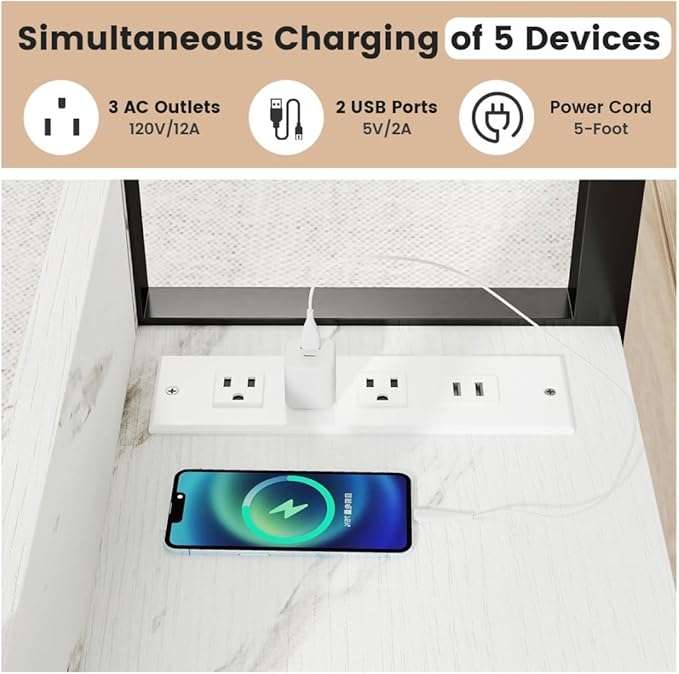 Hadulcet Adjustable C Table with Charging Station, Tiltable Desk C Shaped End Table for Couch, Over Bed Table with Wheels Adjustable Height, Hospital Table Laptop Stand Drawing Desk, Marble White
