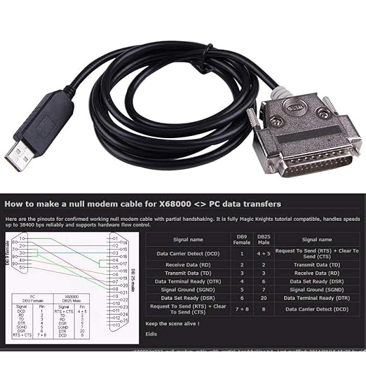 USB to DB25 RS232 Serial Adapter Converter Cable Null Modem FTDI Driver Programming for Sharp X68K X68000 PC Communicate Programming Cable